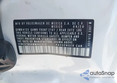 2021 Volkswagen Jetta 1.4T R-Line/1.4T S/1.4T Se z USA, uszkodzony, nr VIN 3VWC57BU8MM002313